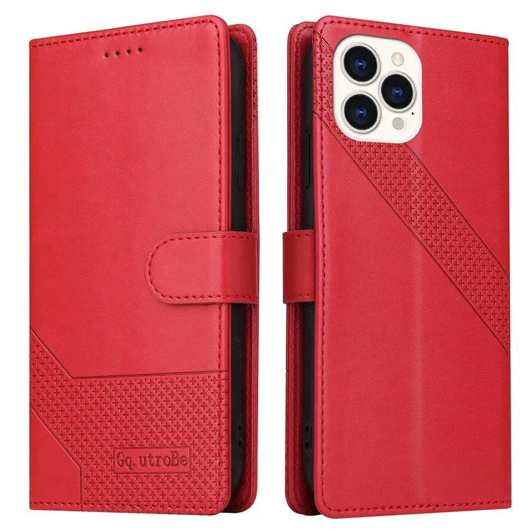 GQ.UTROBE 009 Series for iPhone 15 Pro Case Imprinted Leather Phone Cover with Wallet Stand - Red