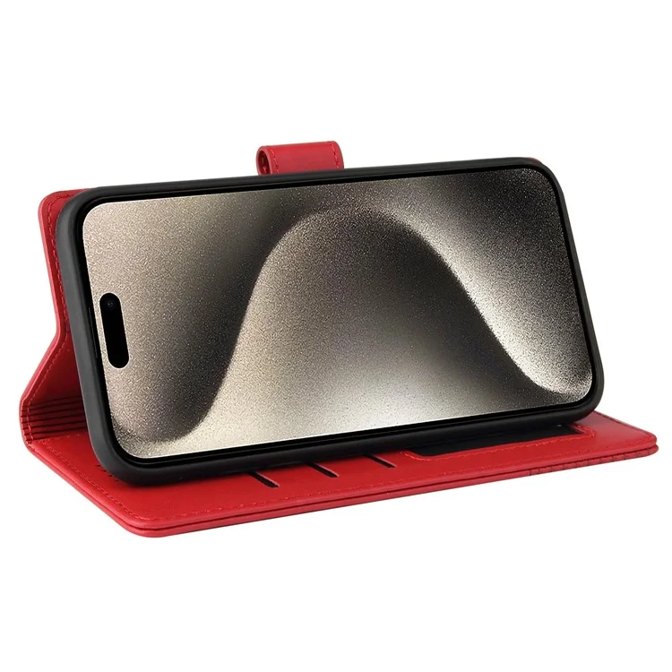 GQ.UTROBE 009 Series for iPhone 15 Pro Case Imprinted Leather Phone Cover with Wallet Stand - Red