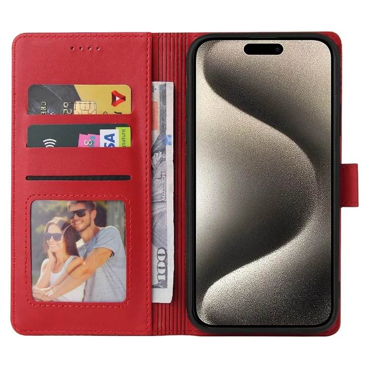 GQ.UTROBE 009 Series for iPhone 15 Pro Case Imprinted Leather Phone Cover with Wallet Stand - Red