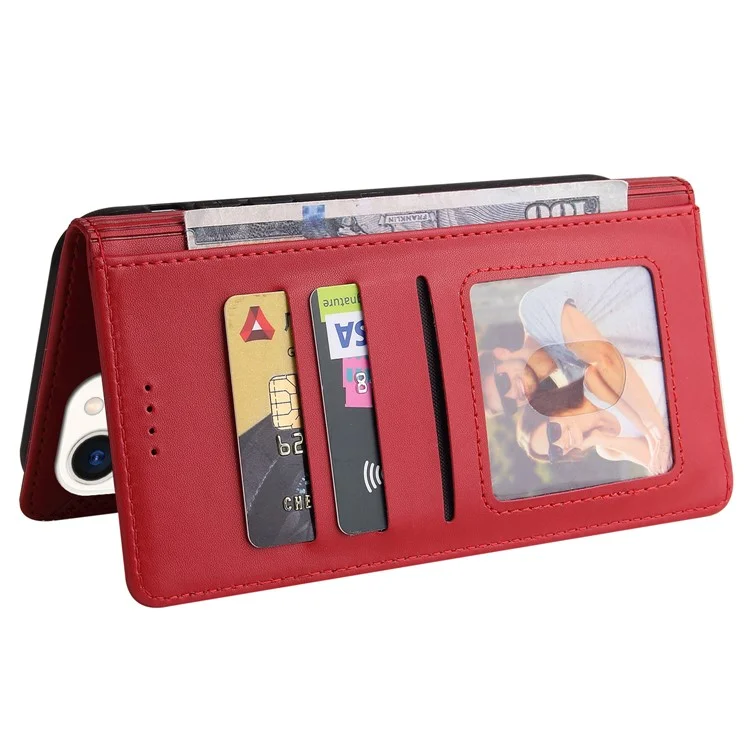GQ.UTROBE 009 Series for iPhone 15 Pro Case Imprinted Leather Phone Cover with Wallet Stand - Red