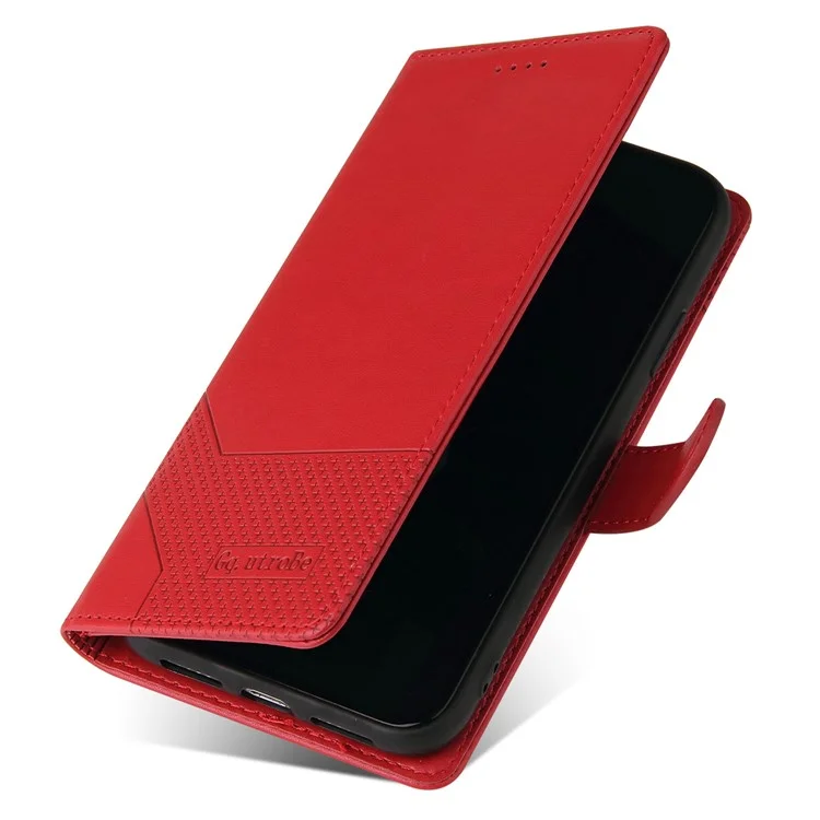 GQ.UTROBE 009 Series for iPhone 15 Pro Case Imprinted Leather Phone Cover with Wallet Stand - Red