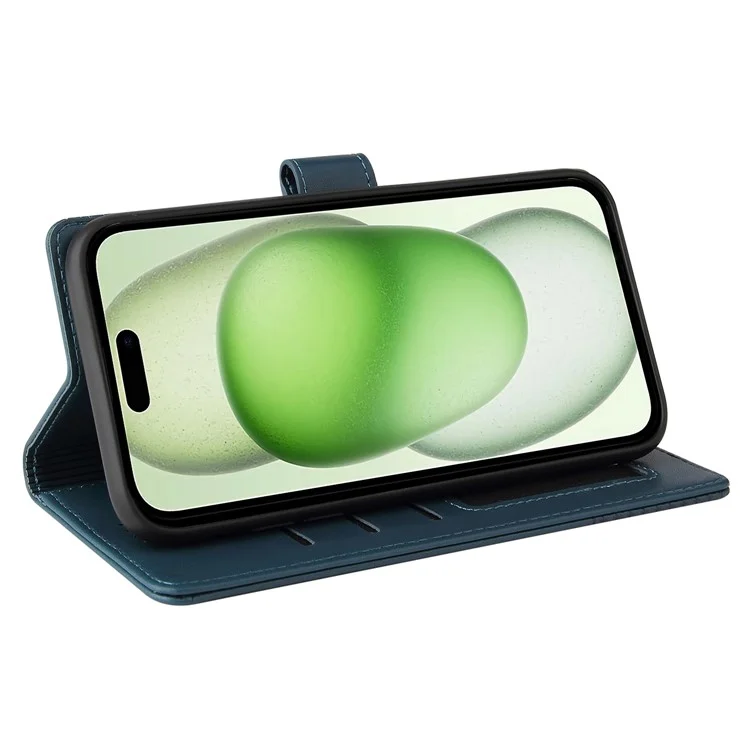 GQ.UTROBE 009 Series per iPhone 15 Plus Custodia in Pelle Stampata Portafoglio Flip Stand Phone Cover - Blu