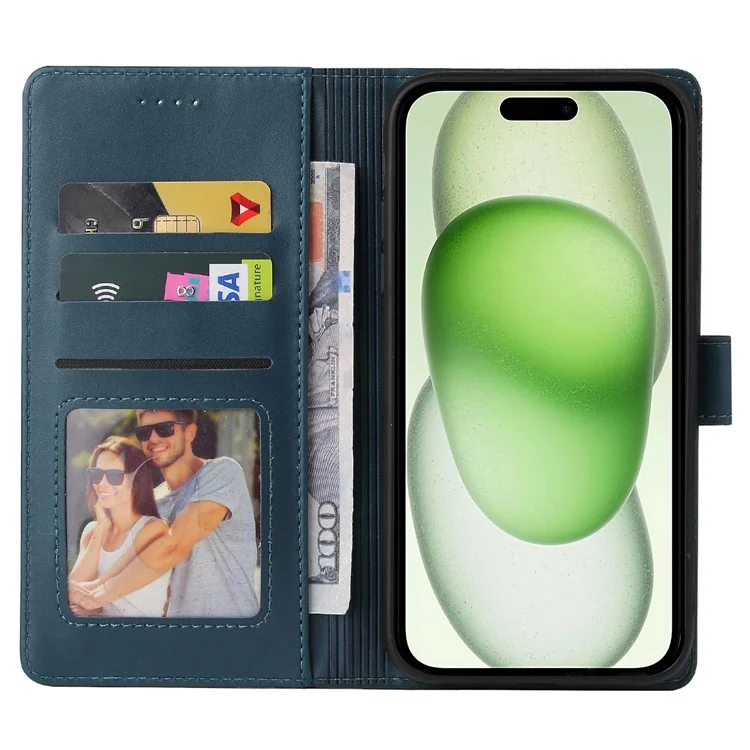 GQ.UTROBE 009 Series per iPhone 15 Plus Custodia in Pelle Stampata Portafoglio Flip Stand Phone Cover - Blu