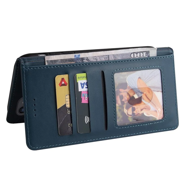 GQ.UTROBE 009 Series per iPhone 15 Plus Custodia in Pelle Stampata Portafoglio Flip Stand Phone Cover - Blu