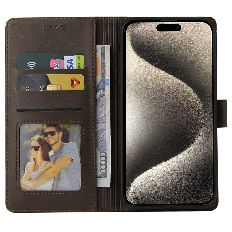 GQ.UTROBE 009 Series per custodia iPhone 15 Pro Max in pelle stampata a portafoglio con supporto - Marrone