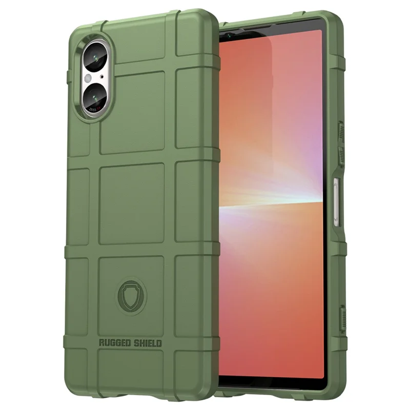 For Sony Xperia 5 V Case Square Grid Texture Shockproof TPU Phone Cover - Green