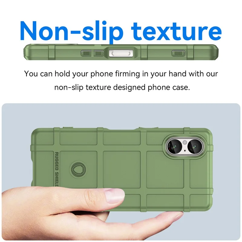 For Sony Xperia 5 V Case Square Grid Texture Shockproof TPU Phone Cover - Green