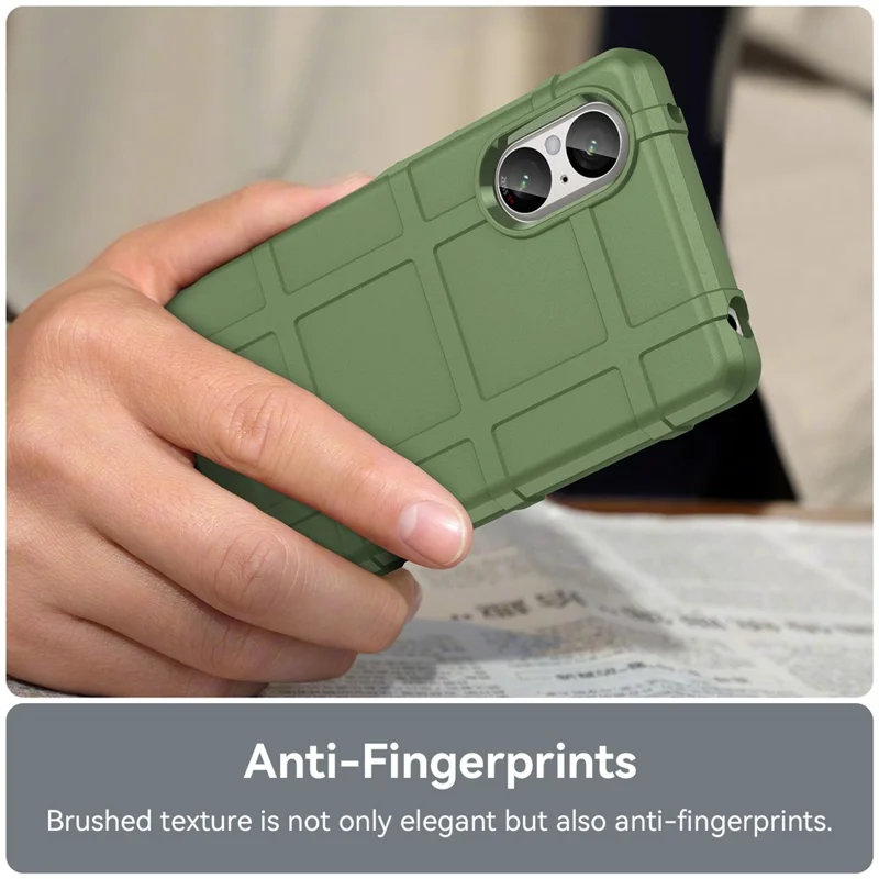 For Sony Xperia 5 V Case Square Grid Texture Shockproof TPU Phone Cover - Green