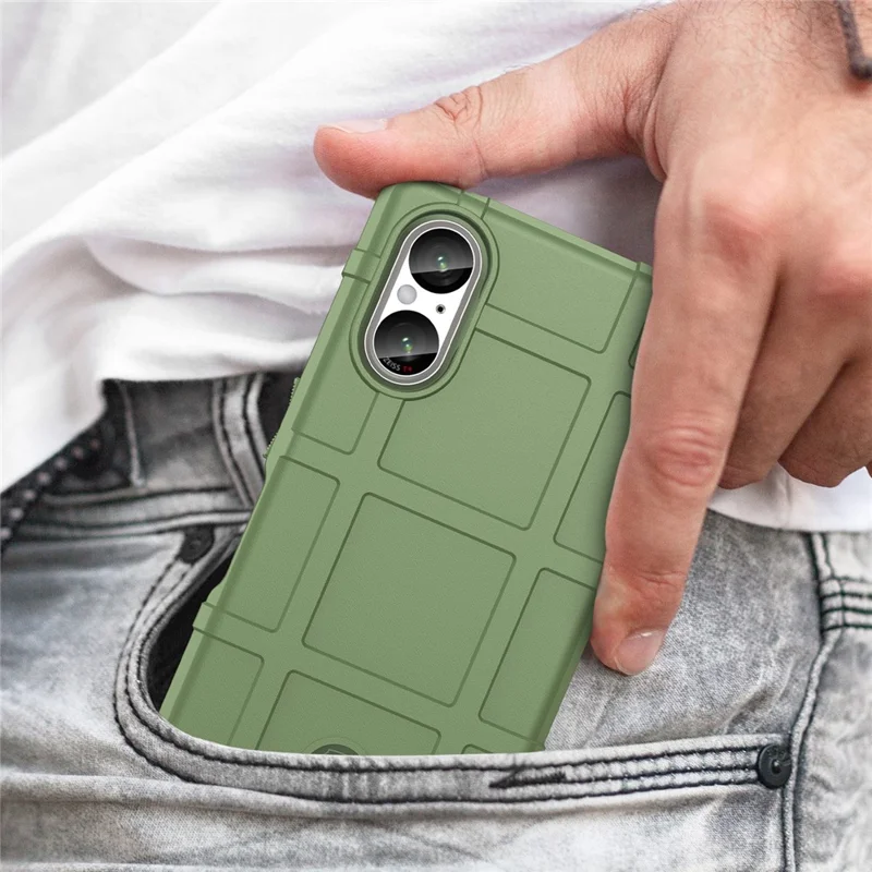 For Sony Xperia 5 V Case Square Grid Texture Shockproof TPU Phone Cover - Green