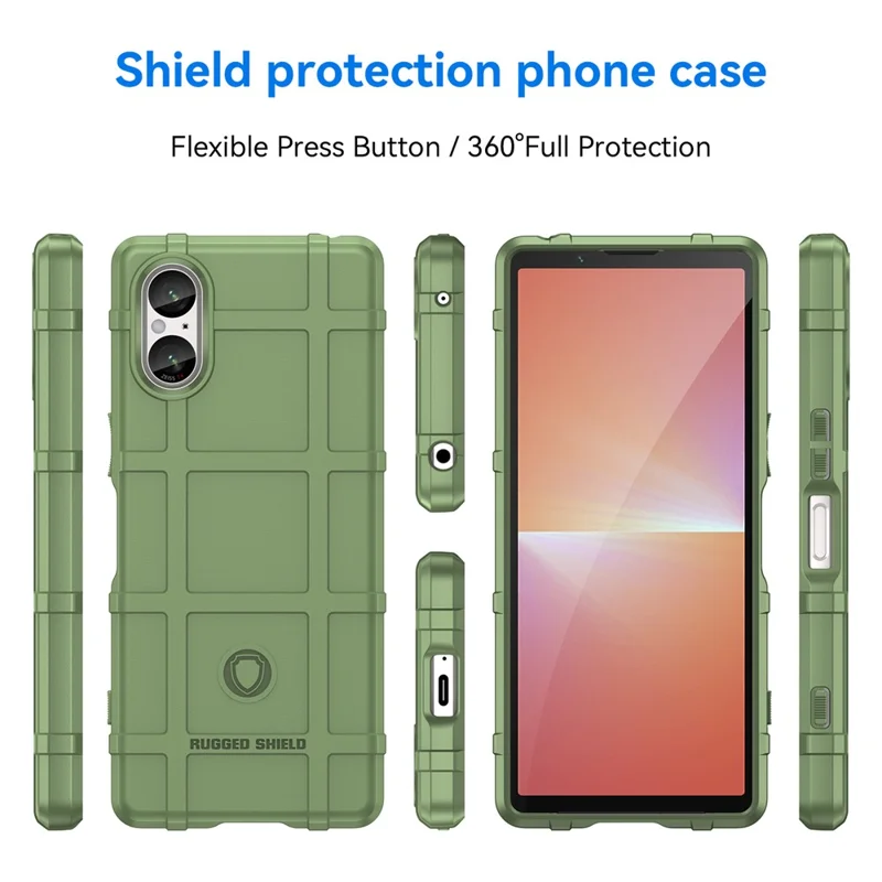 For Sony Xperia 5 V Case Square Grid Texture Shockproof TPU Phone Cover - Green