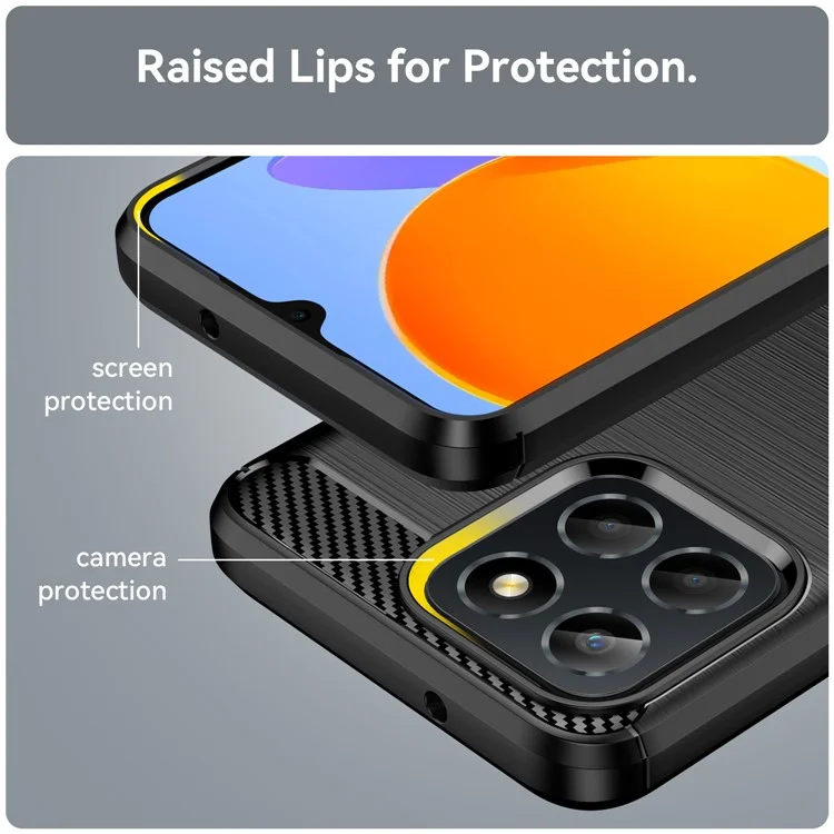 Capa 4G For Honor X6 Flexível TPU Textura de fibra de carbono Capa de telefone - Preto 
