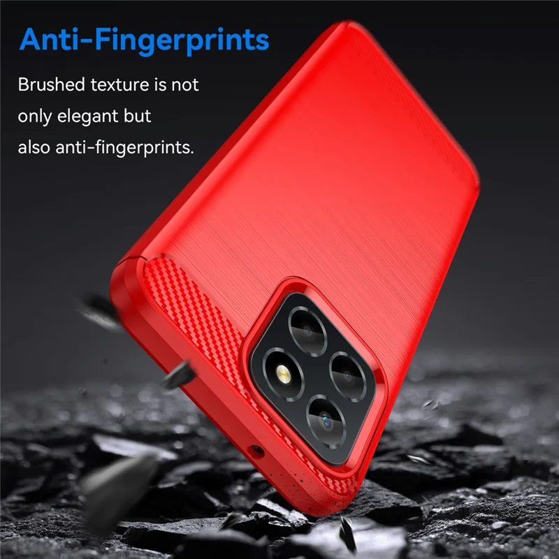 For Honor X6 4G Case Flexible TPU Phone Cover Carbon Fiber Texture Phone Shell - Red