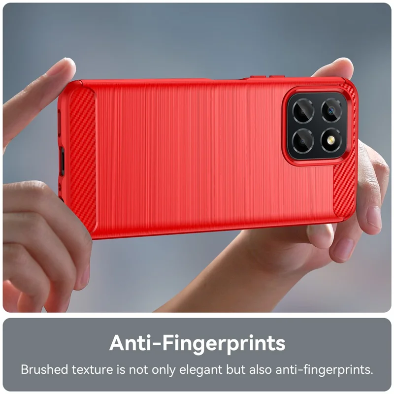 For Honor X6 4G Case Flexible TPU Phone Cover Carbon Fiber Texture Phone Shell - Red