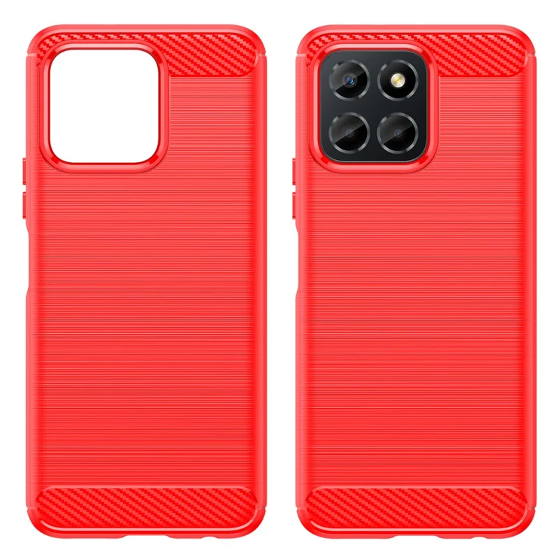 For Honor X6 4G Case Flexible TPU Phone Cover Carbon Fiber Texture Phone Shell - Red