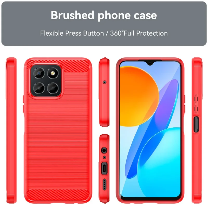 For Honor X6 4G Case Flexible TPU Phone Cover Carbon Fiber Texture Phone Shell - Red