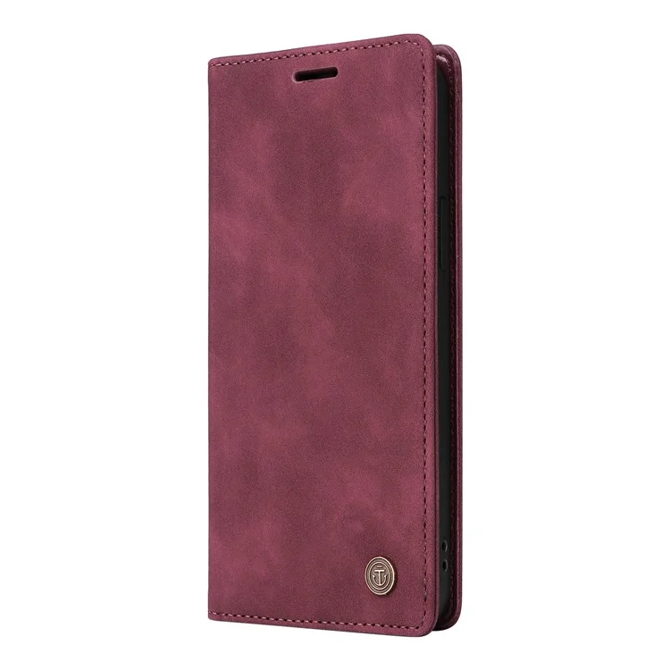 006 Series For Samsung Galaxy S23 Case PU Leather Wallet Sucker Closure Phone Cover - Wine Red