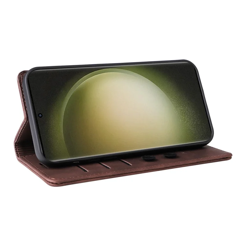 006 Series For Samsung Galaxy S23 Ultra Leather Case Phone Wallet Cover with Sucker Closure - Coffee