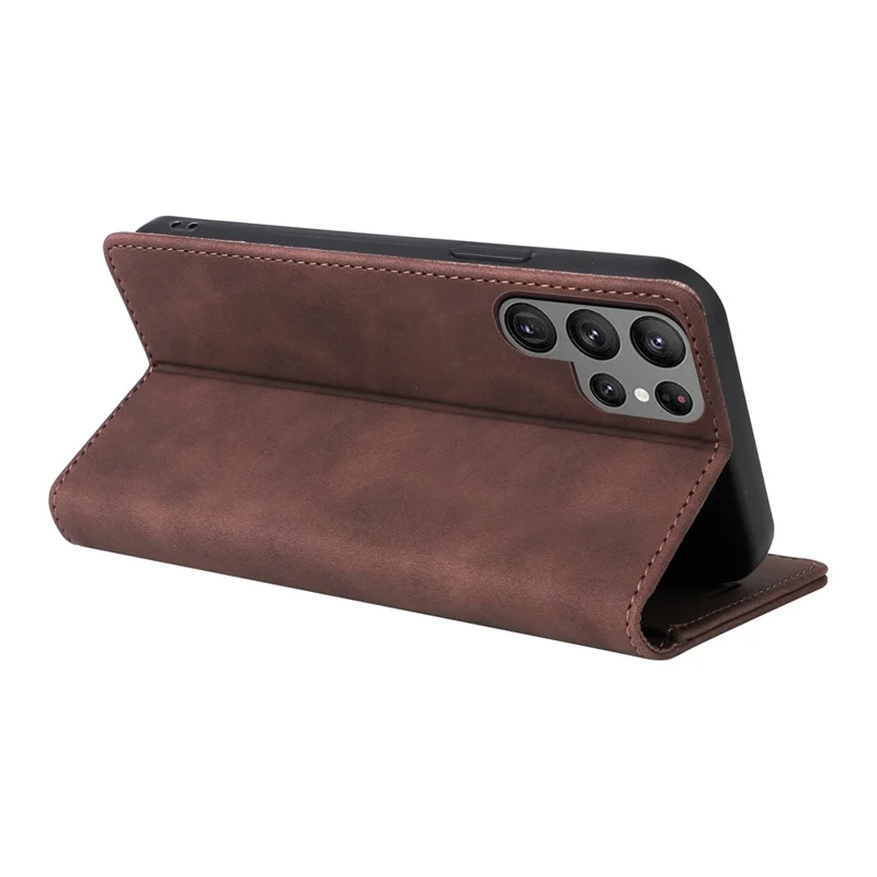 006 Series For Samsung Galaxy S23 Ultra Leather Case Phone Wallet Cover with Sucker Closure - Coffee