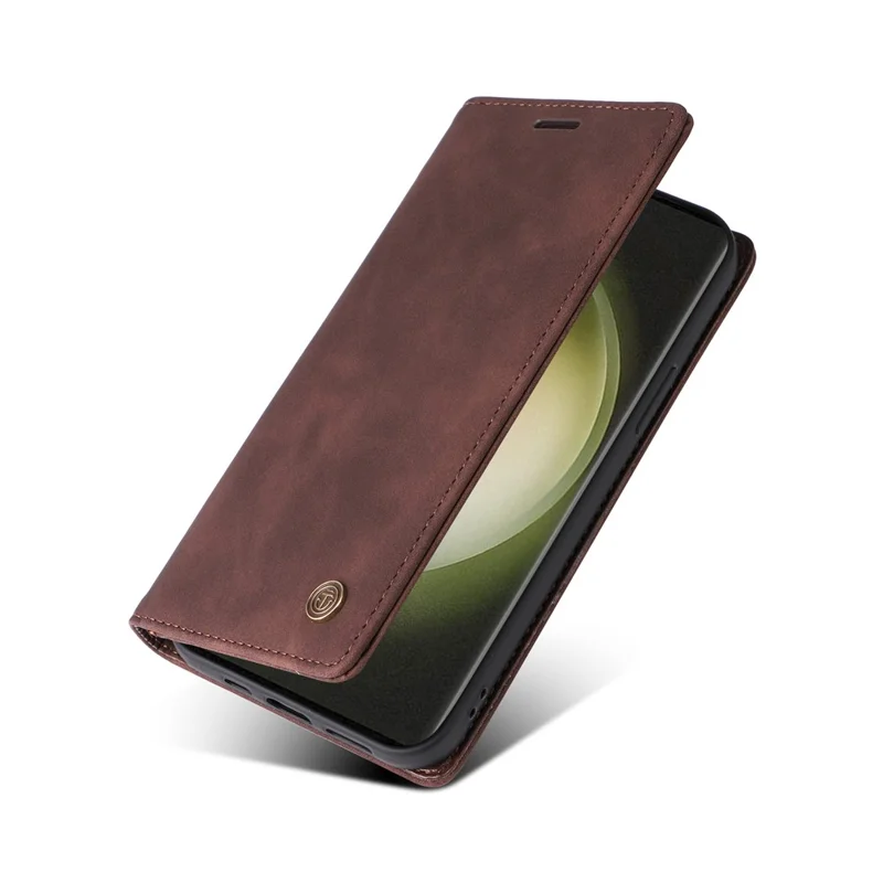 006 Series For Samsung Galaxy S23 Ultra Leather Case Phone Wallet Cover with Sucker Closure - Coffee