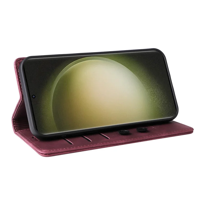 006 Series For Samsung Galaxy S23 Ultra Leather Case Phone Wallet Cover with Sucker Closure - Wine Red