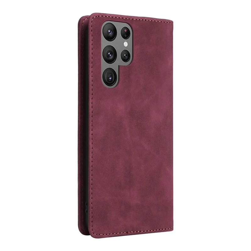 006 Series For Samsung Galaxy S23 Ultra Leather Case Phone Wallet Cover with Sucker Closure - Wine Red