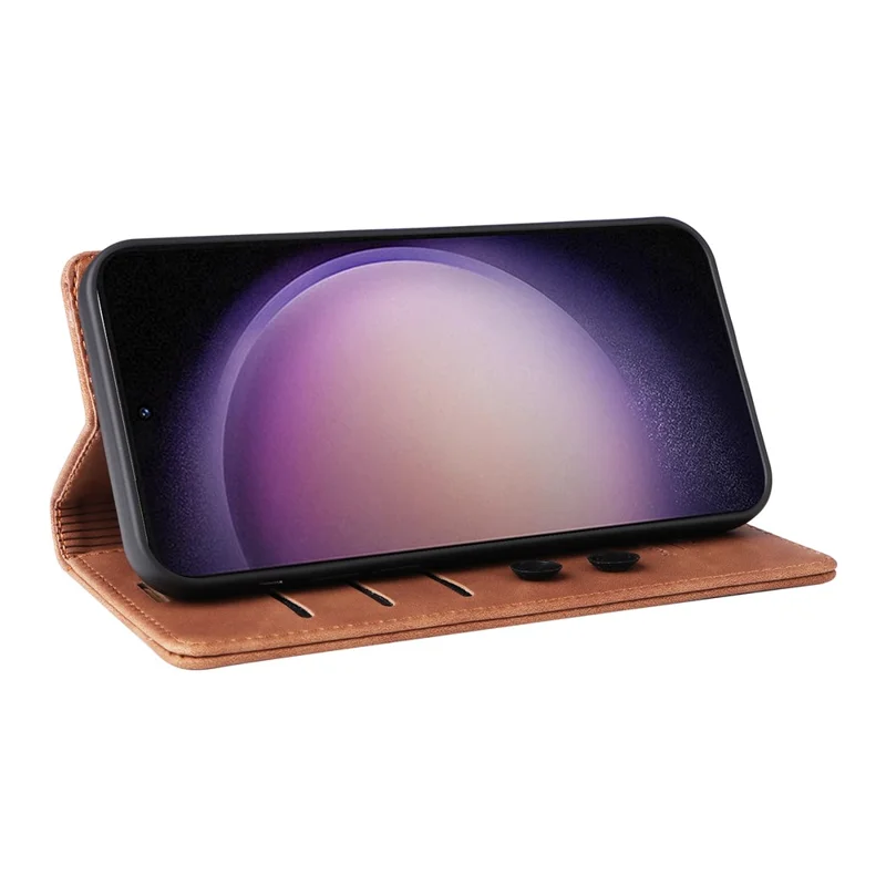 006 Series For Samsung Galaxy S23+ Case PU Leather Sucker Closure Phone Stand Cover - Brown