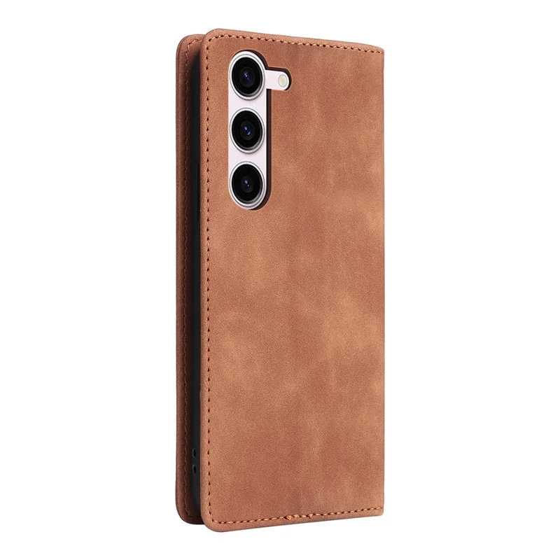 006 Series For Samsung Galaxy S23+ Case PU Leather Sucker Closure Phone Stand Cover - Brown