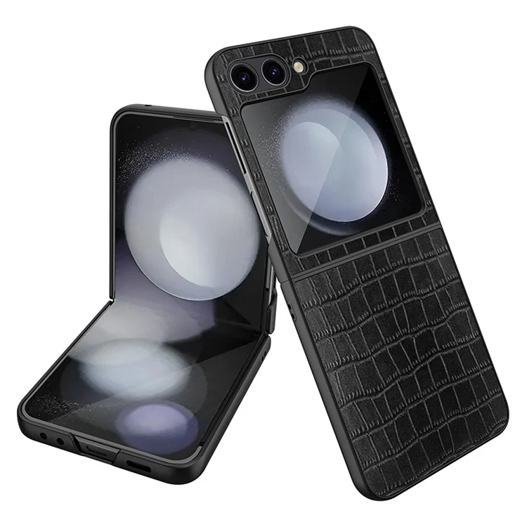 Para Samsung Galaxy Z Flip5 5G Capa Protetora Textura de Crocodilo PU+PC Capa de Telefone - Preto