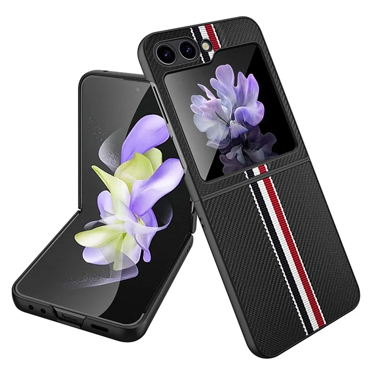 Pour Samsung Galaxy Z Flip5 5G Slim Case Ribbon Splicing PU+PC Phone Case - Noir