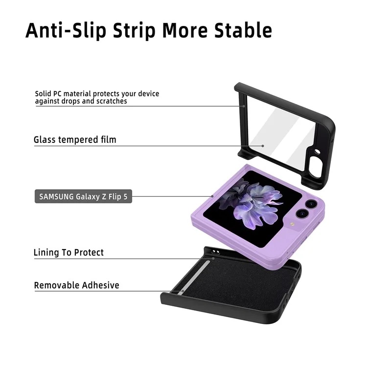 Pour Samsung Galaxy Z Flip5 5G Slim Case Ribbon Splicing PU+PC Phone Case - Noir