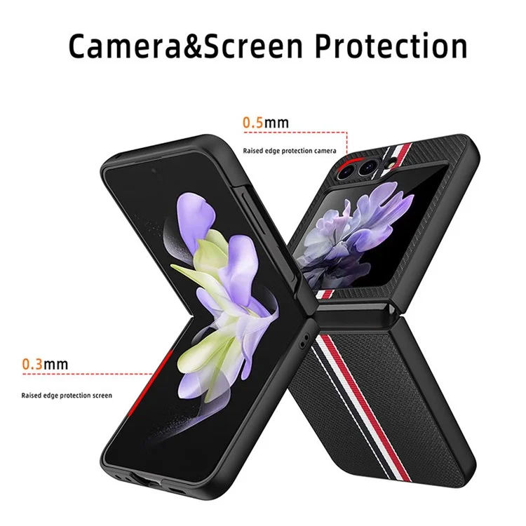 Pour Samsung Galaxy Z Flip5 5G Slim Case Ribbon Splicing PU+PC Phone Case - Noir