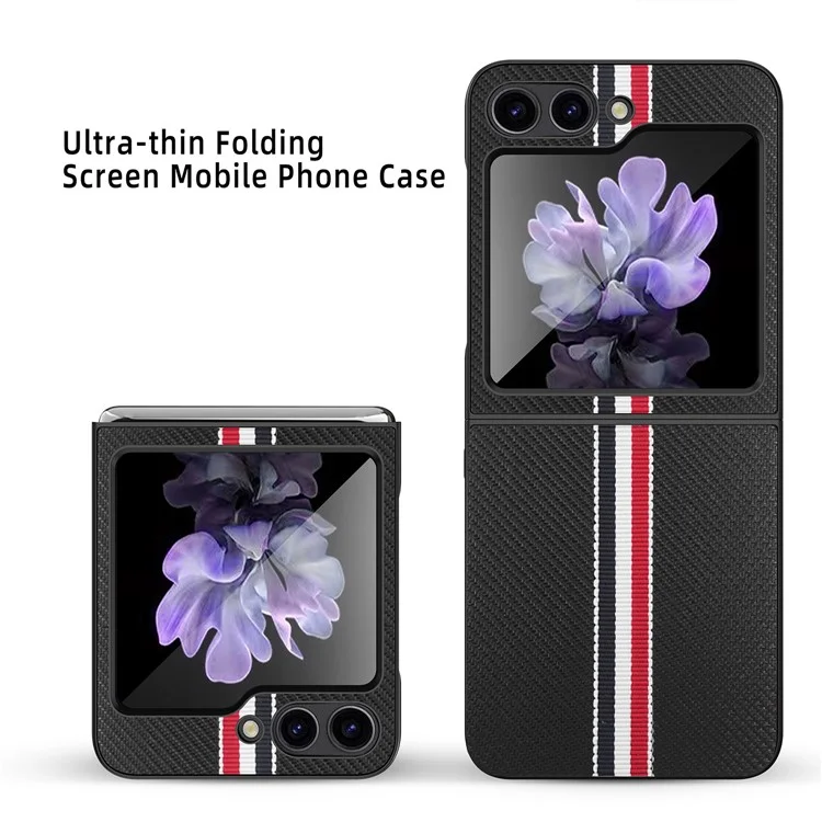 Pour Samsung Galaxy Z Flip5 5G Slim Case Ribbon Splicing PU+PC Phone Case - Noir