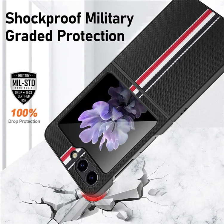 Pour Samsung Galaxy Z Flip5 5G Slim Case Ribbon Splicing PU+PC Phone Case - Noir