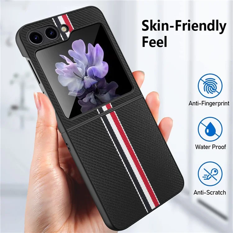 Pour Samsung Galaxy Z Flip5 5G Slim Case Ribbon Splicing PU+PC Phone Case - Noir