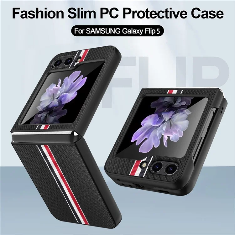 Pour Samsung Galaxy Z Flip5 5G Slim Case Ribbon Splicing PU+PC Phone Case - Noir