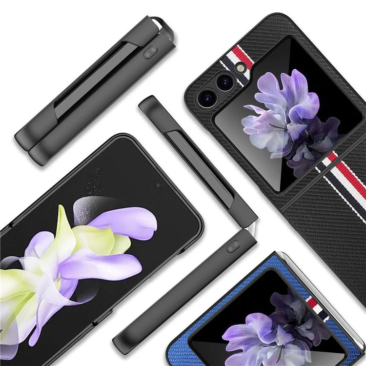 Pour Samsung Galaxy Z Flip5 5G Slim Case Ribbon Splicing PU+PC Phone Case - Noir