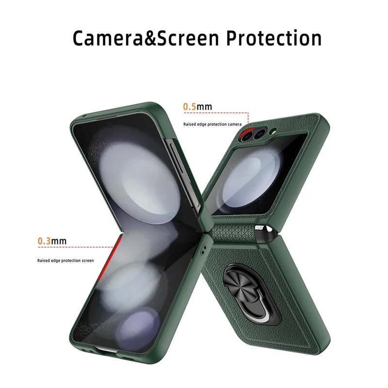 For Samsung Galaxy Z Flip5 5G Case Ring Kickstand Hard PC Phone Protector - Wheat Black