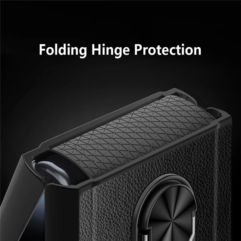 For Samsung Galaxy Z Flip5 5G Case Ring Kickstand Hard PC Phone Protector - Wheat Black