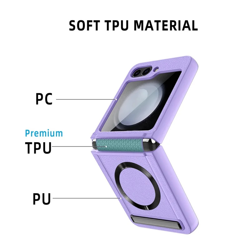 Para Samsung Galaxy Z Flip5 5G Kickstand Case Hard PC Phone Cover Compatível com MagSafe - Roxo