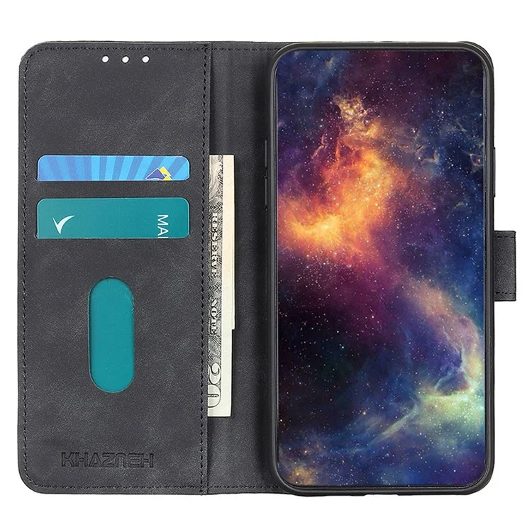 KHAZNEH For Xiaomi 13T / 13T Pro / Redmi K60 Ultra Case Stand Phone Cover PU Leather Retro Texture Shell - Black