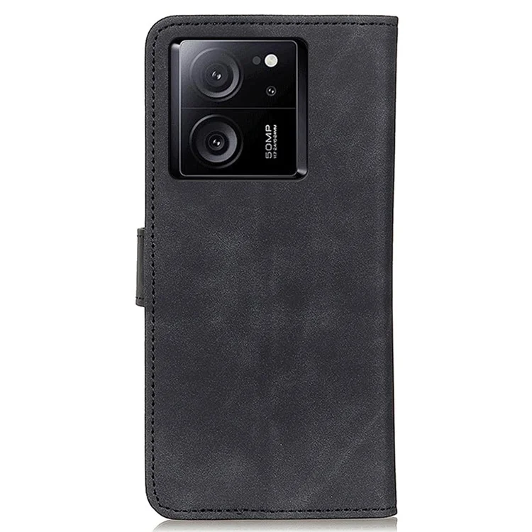 KHAZNEH For Xiaomi 13T / 13T Pro / Redmi K60 Ultra Case Stand Phone Cover PU Leather Retro Texture Shell - Black