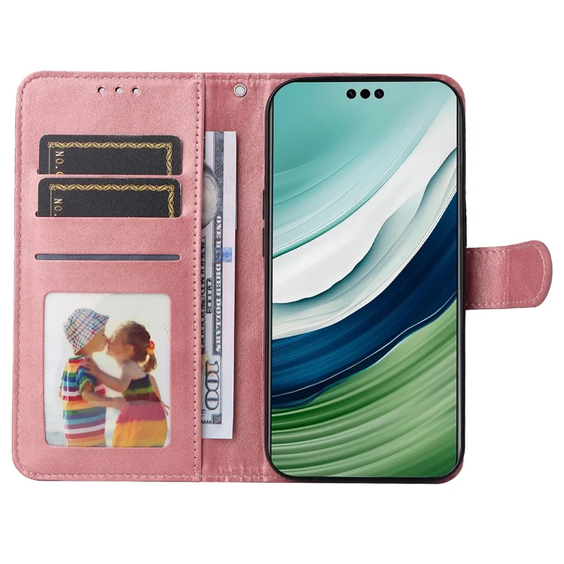 For Huawei Mate 60 Case Calf Texture Wallet Stand PU Leather Slim-fit Phone Cover - Pink