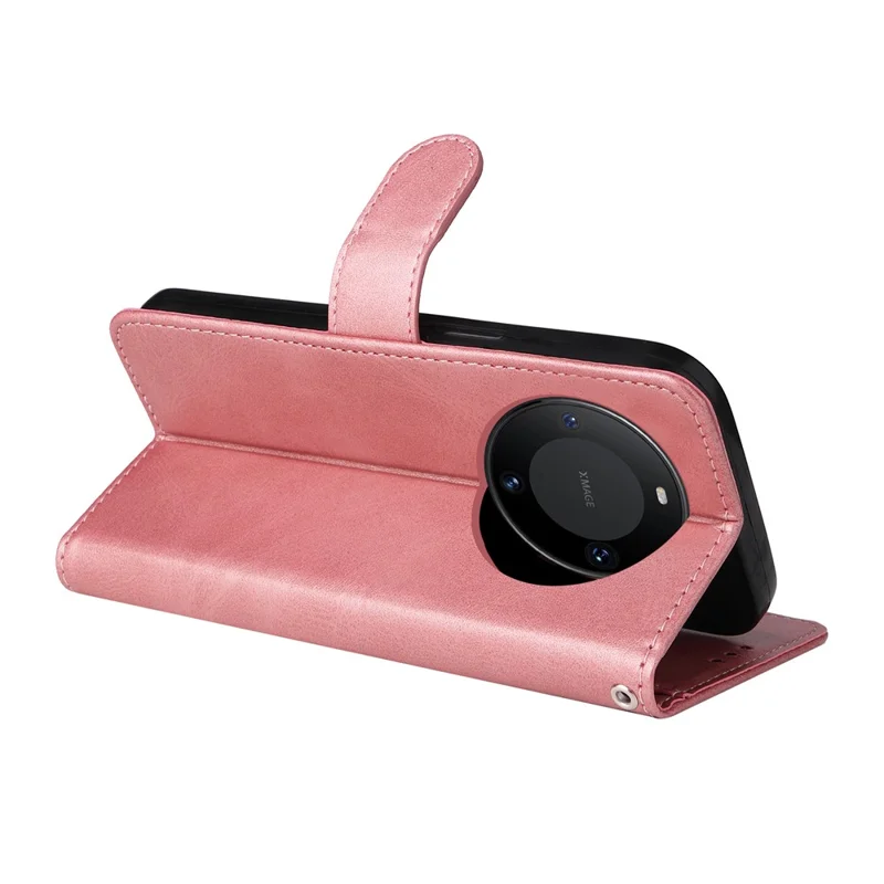 For Huawei Mate 60 Case Calf Texture Wallet Stand PU Leather Slim-fit Phone Cover - Pink