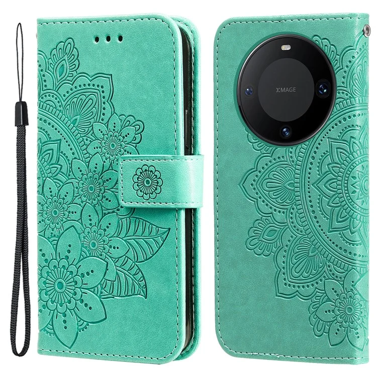 For Huawei Mate 60 Case Floral Pattern PU Leather Wallet Stand Phone Cover - Green