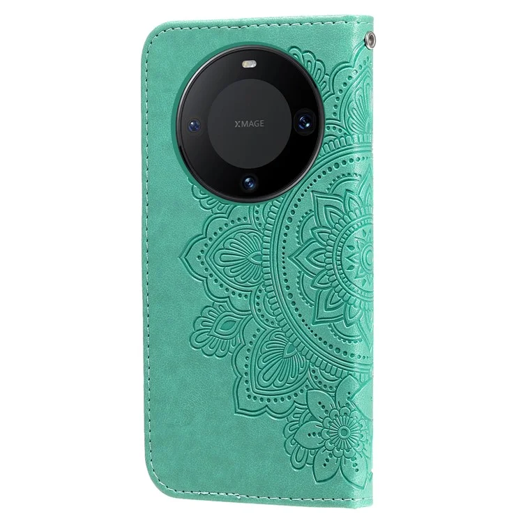 For Huawei Mate 60 Case Floral Pattern PU Leather Wallet Stand Phone Cover - Green