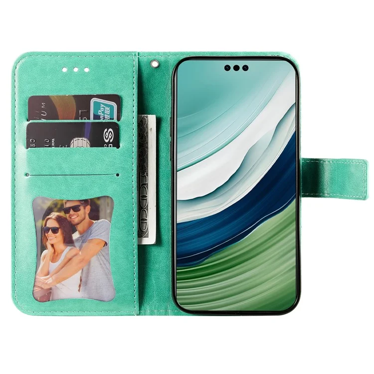 For Huawei Mate 60 Case Floral Pattern PU Leather Wallet Stand Phone Cover - Green