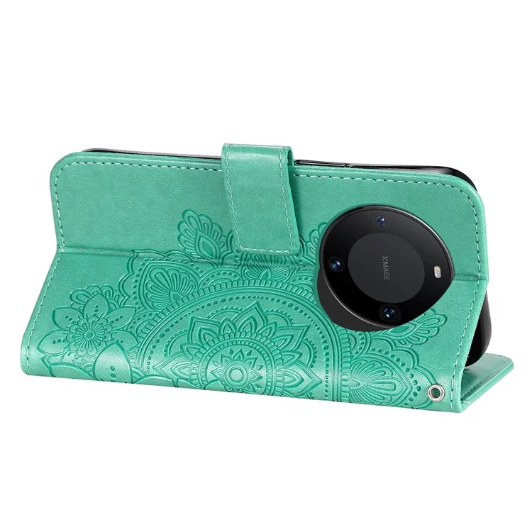 For Huawei Mate 60 Case Floral Pattern PU Leather Wallet Stand Phone Cover - Green