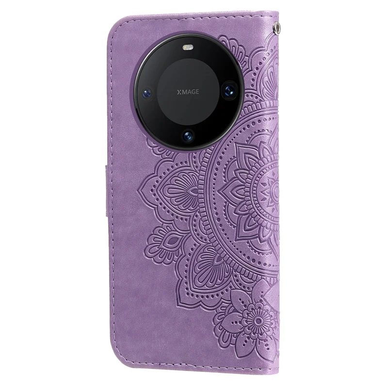 For Huawei Mate 60 Case Floral Pattern PU Leather Wallet Stand Phone Cover - Purple