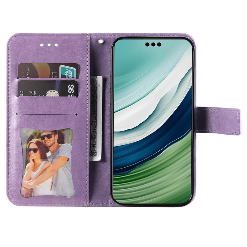 For Huawei Mate 60 Case Floral Pattern PU Leather Wallet Stand Phone Cover - Purple