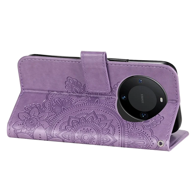 For Huawei Mate 60 Case Floral Pattern PU Leather Wallet Stand Phone Cover - Purple